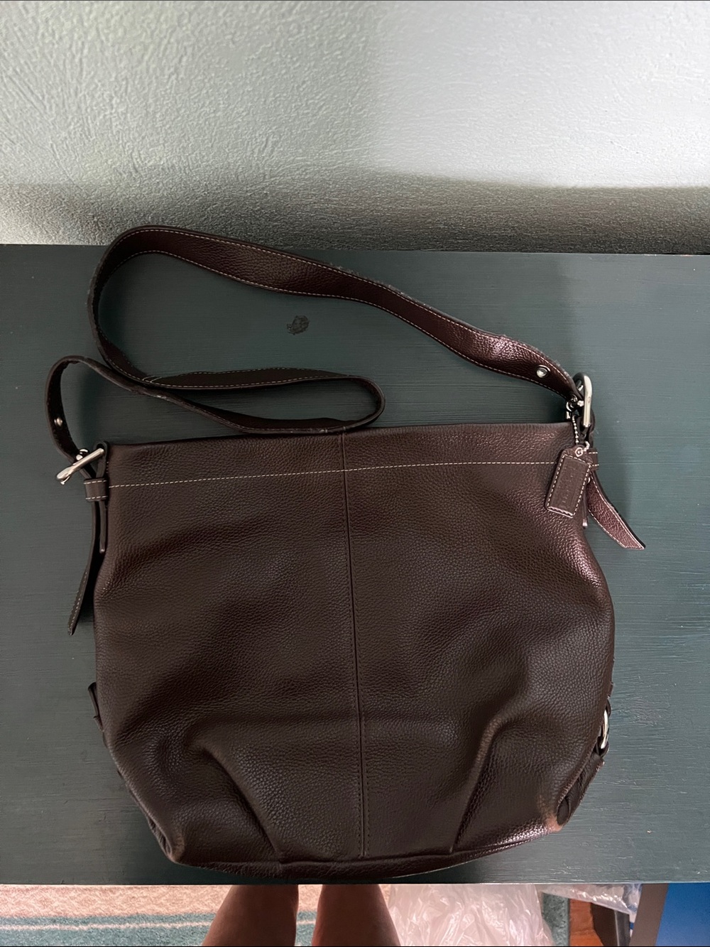 Coach Pebbled Leather Shoulder Bag - Dark Brown